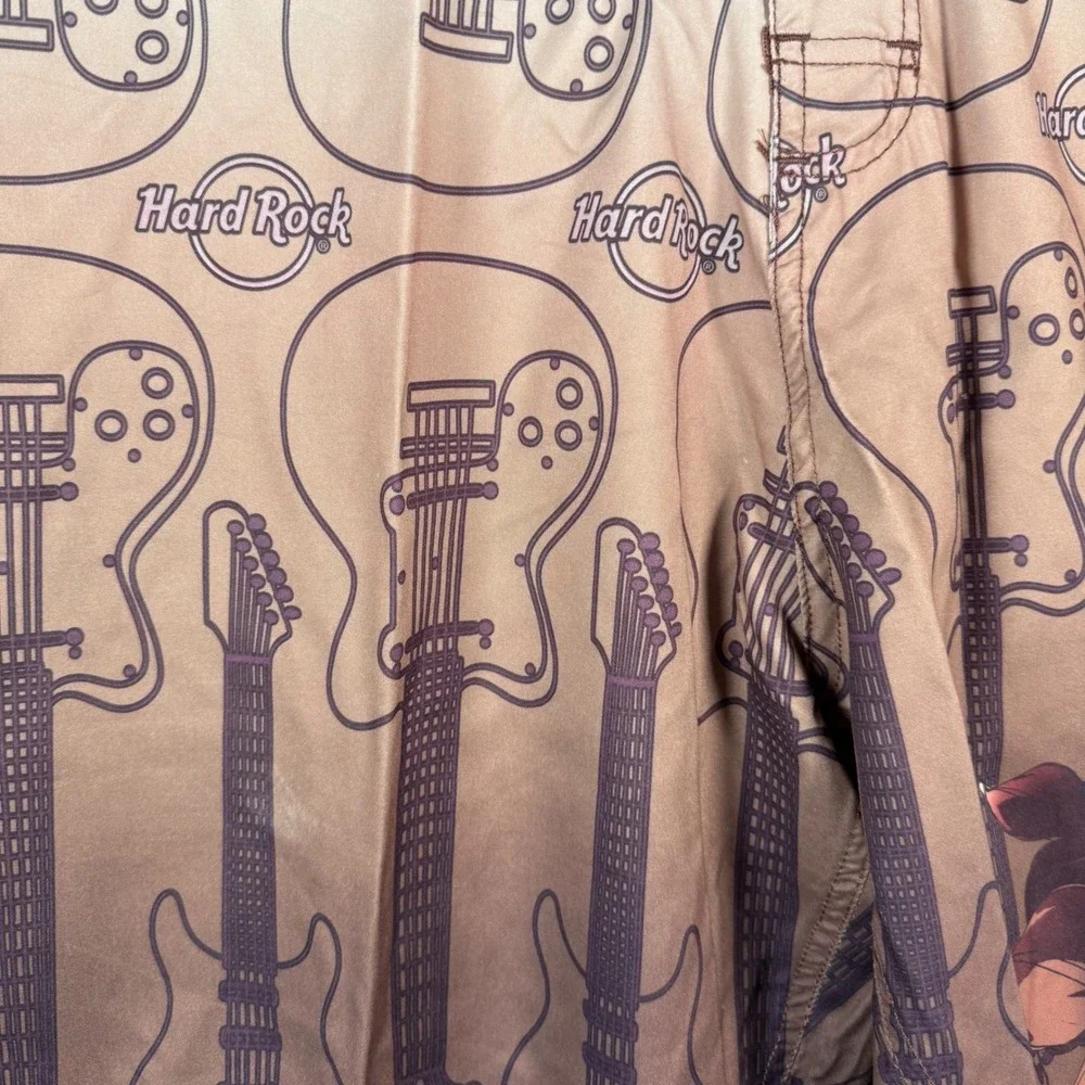 Hard Rock Boardshorts Vintage Surf Pinup Mens 32 Brown Guitar Graphic Swim Trunk